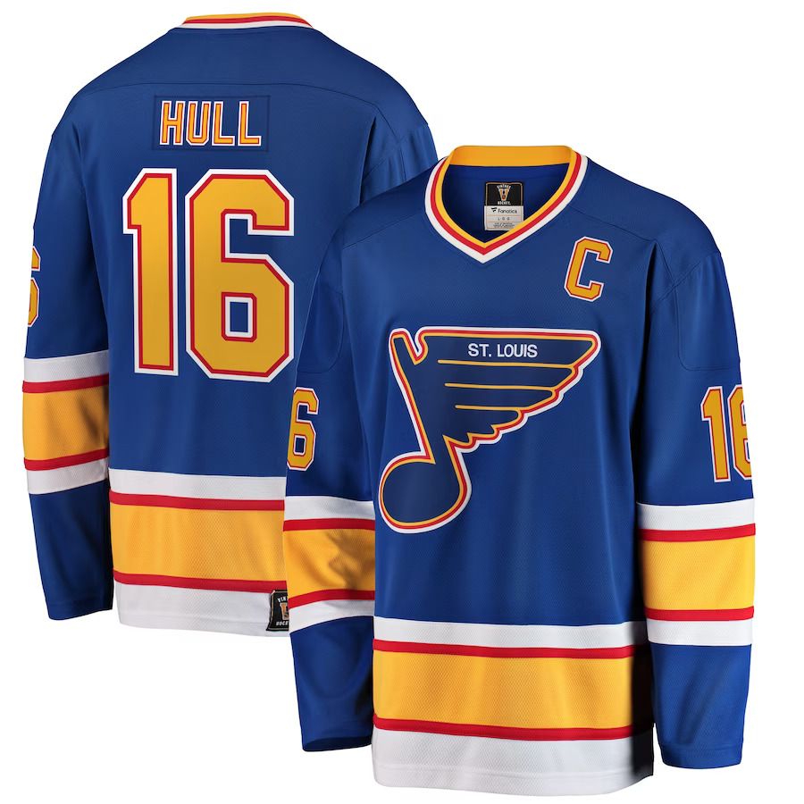 Men St. Louis Blues #16 Brett Hull Fanatics Branded Blue Premier Breakaway Retired Player NHL Jersey